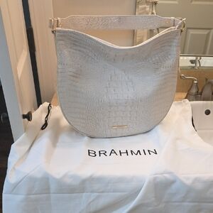 Brahmin Off-White Croc-Embossed Shoulder Hobo